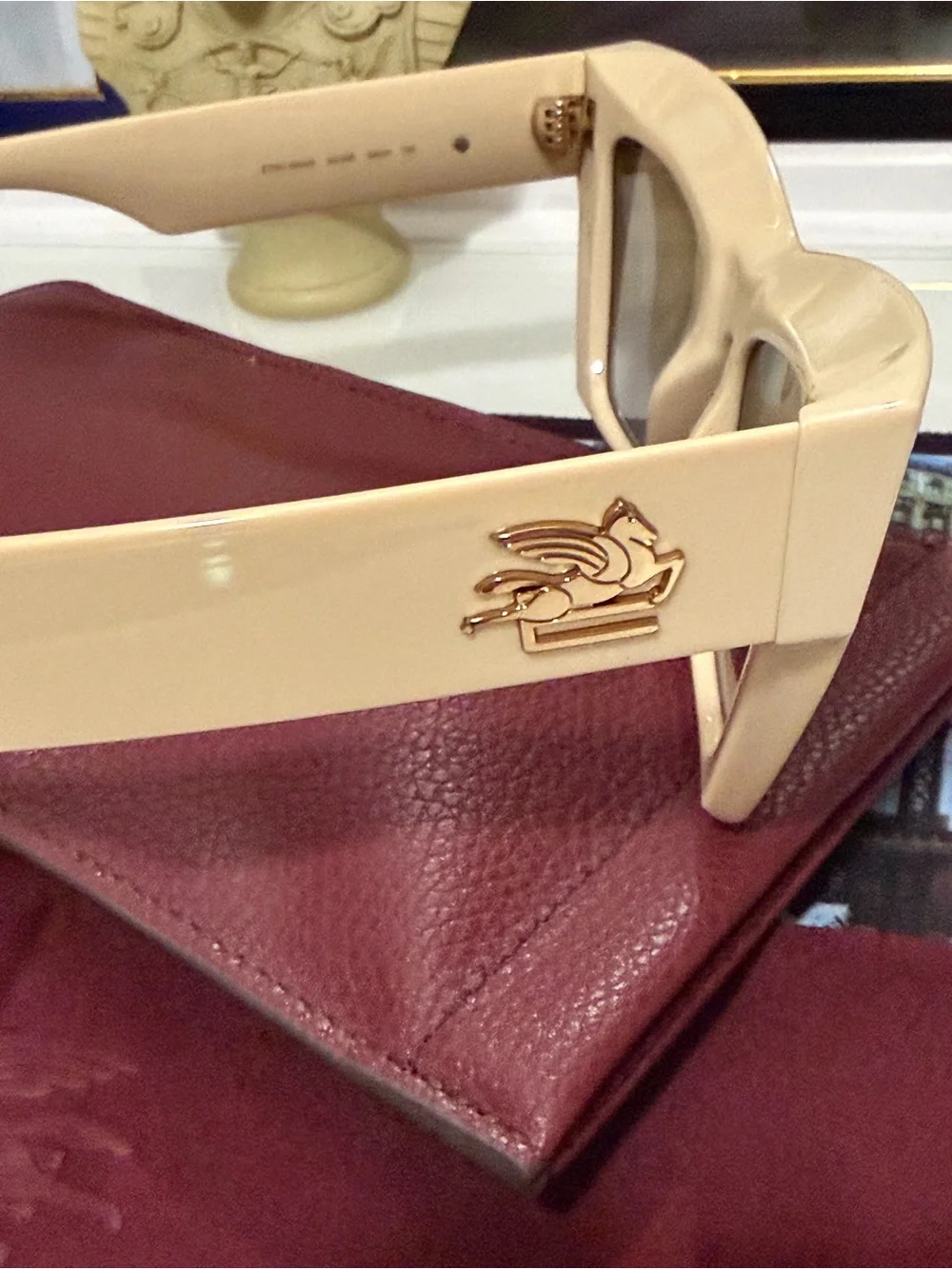 Excellent condition. Etro Cream Cat-Eye Sunglasses with Brown Lenses